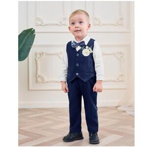 Boy Navy Blue Toddler Suit with Bow Tie